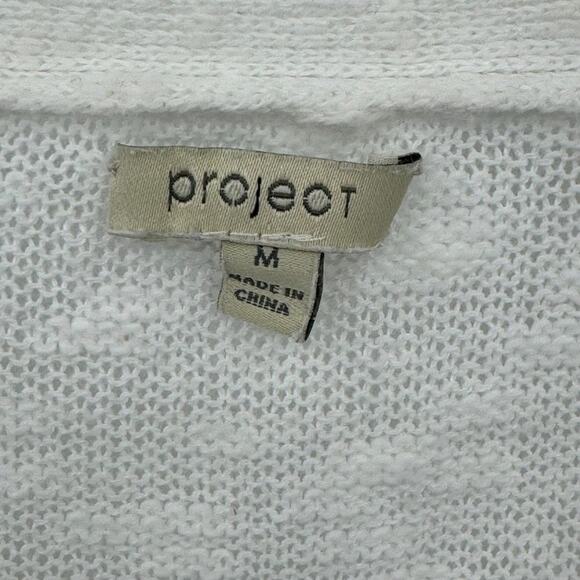 Project white cardigan sweater open front long line linen cotton blend pockets M - Picture 7 of 8